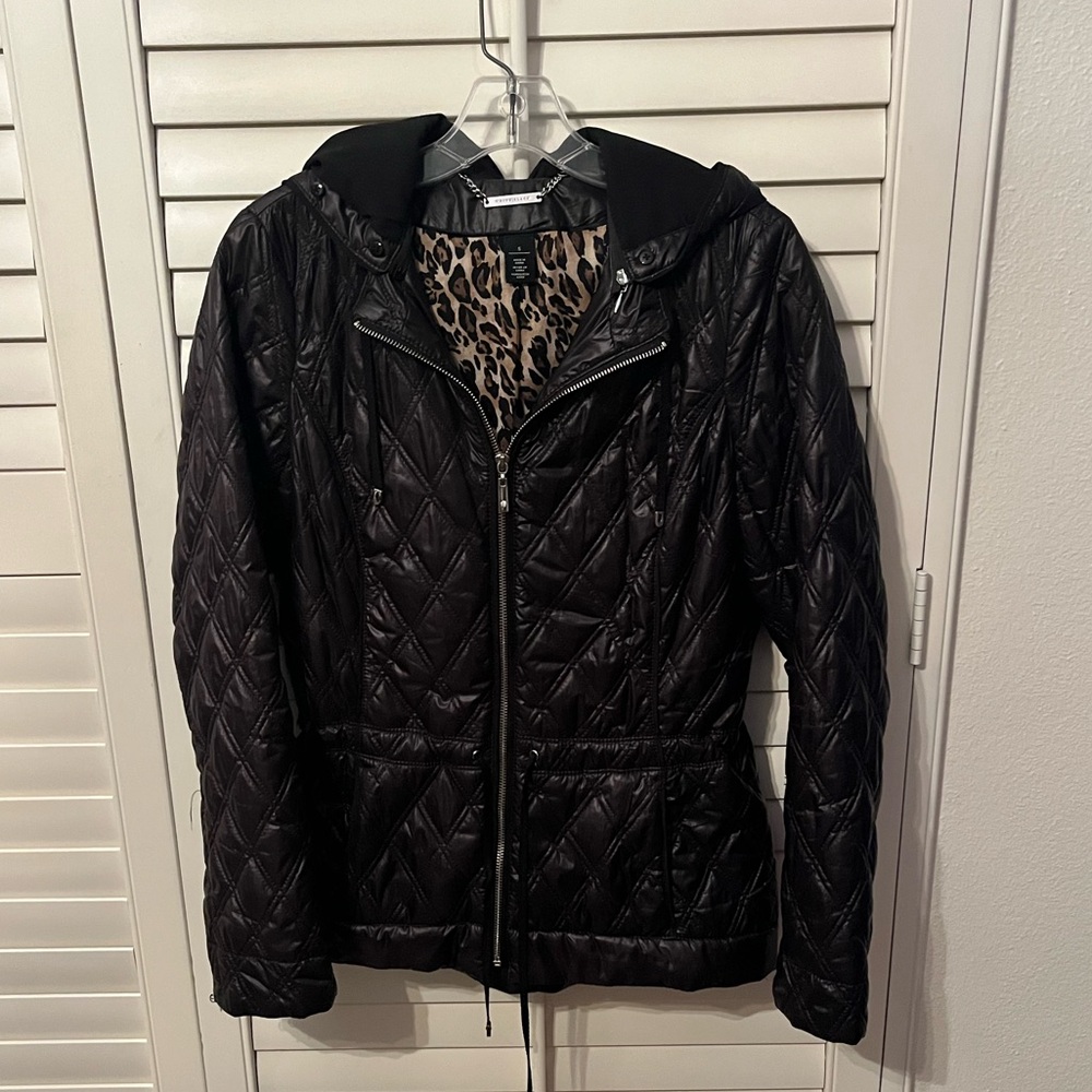 White House Black Market quilted lightweight jacket w/ animal print lining,small